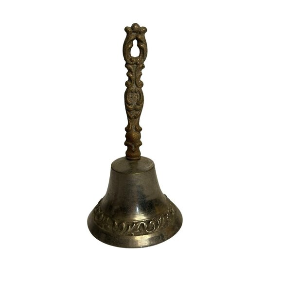 Vintage Solid Brass Hand Bell – 4.75" Ornate Victorian Style Decorative Bell MCM - Picture 1 of 5